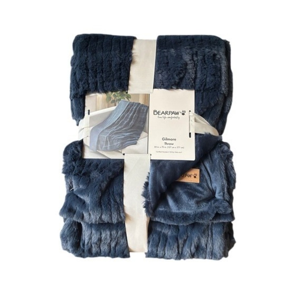 BearPaw Navy Blue Gilmore Soft Plush Oversized Throw Blanket 50"x70" GIFT NEW